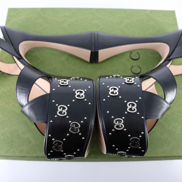 Gucci 41 Janaya Logo Studded Black Platform Heeled Sandals E799 - Picture 6 of 16